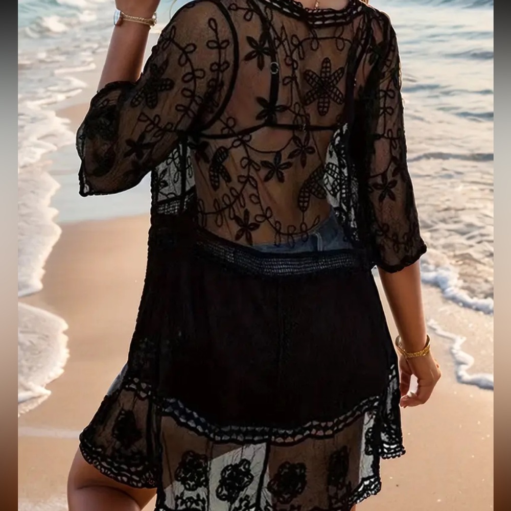 New Bohemian Black Sheer Cover-Up - Picture 2 of 2